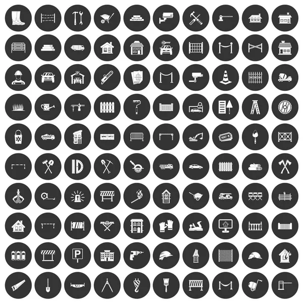 100 иконок ограждения устанавливают черный круг — стоковый вектор