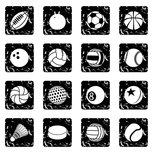 Иконки спортивных мячей устанавливают вектор гранжа — стоковый вектор