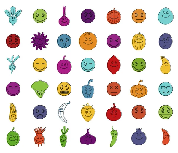 Emoji ikony zestaw, kolor konspektu stylu — Wektor stockowy