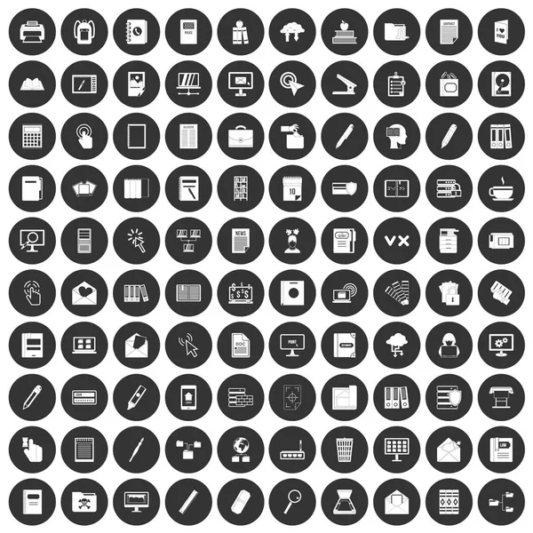 100 ikony složek nastavit černý kruh — Stockový vektor