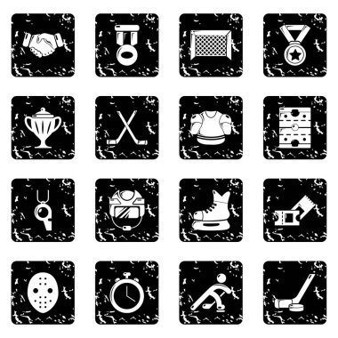 Grunge vektör hokey Icons set