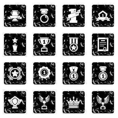 Ödül madalya bardak simgeler kümesi grunge vektör