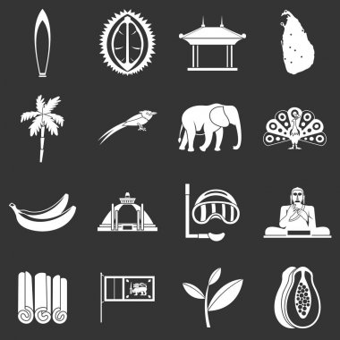 Gri vektör Sri Lanka seyahat Icons set