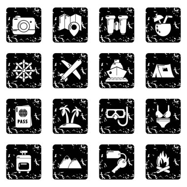 Set simgeleri grunge vektör yaz seyahat
