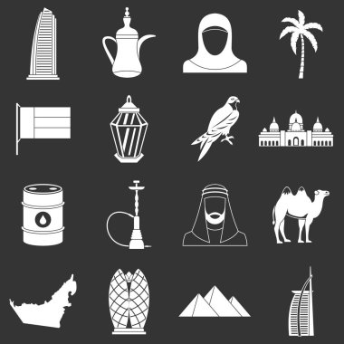 Gri vektör BAE seyahat Icons set