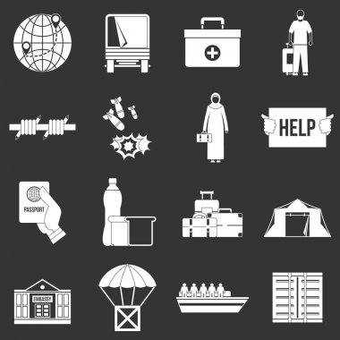 Gri vektör mülteciler sorunu Icons set