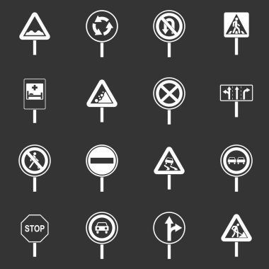Farklı yol işaretleri Icons set gri vektör