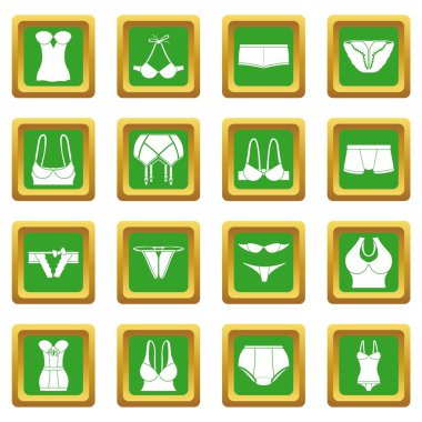 Yeşil kare vektör iç çamaşırı Icons set