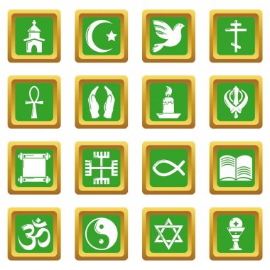 Yeşil kare vektör din Icons set