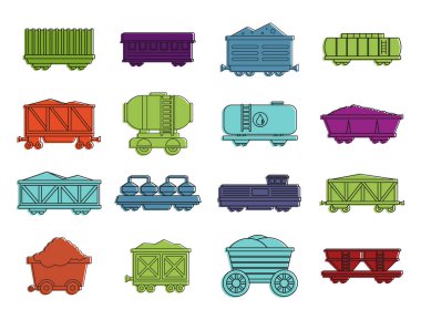 Vagon simge kümesi, renk anahat stili