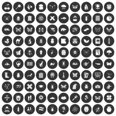 Siyah Daire 100 böcekler Icons set