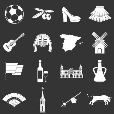 Gri vektör İspanya seyahat Icons set