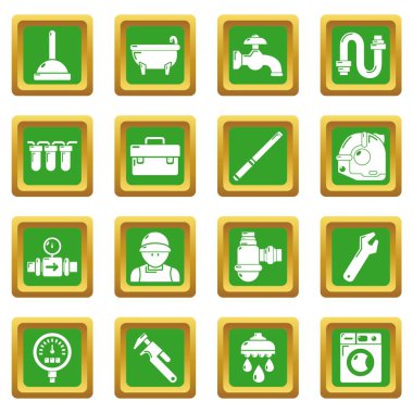 Yeşil kare vektör tesisatçı sembolleri Icons set