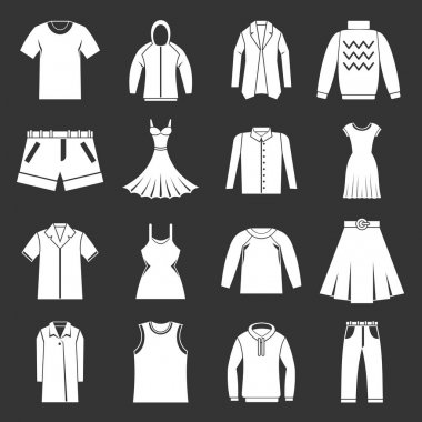 Gri vektör farklı kıyafetler Icons set