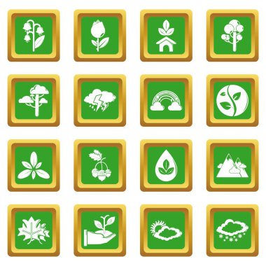 Yeşil kare vektör doğa Icons set