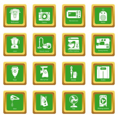 Yeşil kare vektör ev aletleri Icons set