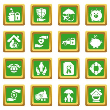 Yeşil kare vektör sigorta Icons set