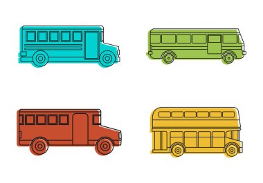 Otobüs simge kümesi, renk anahat stili