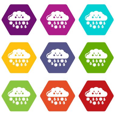 9 vektör kar ve yağmur Icons set