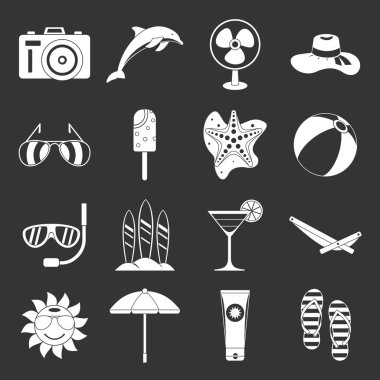 Gri vektör yaz dinlenme Icons set