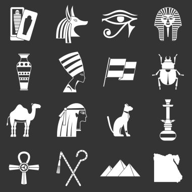 Gri vektör Mısır seyahat öğeler Icons set