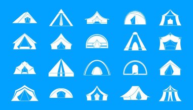 Çadır simgesi mavi set vektör