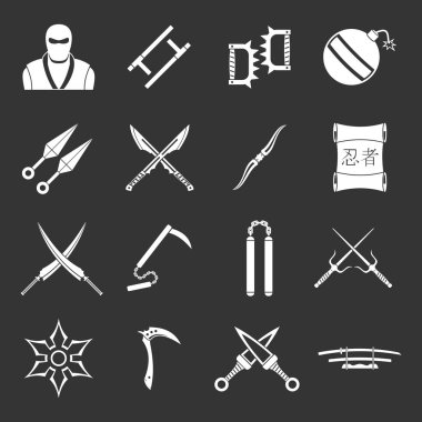 Gri vektör Ninja araçları Icons set