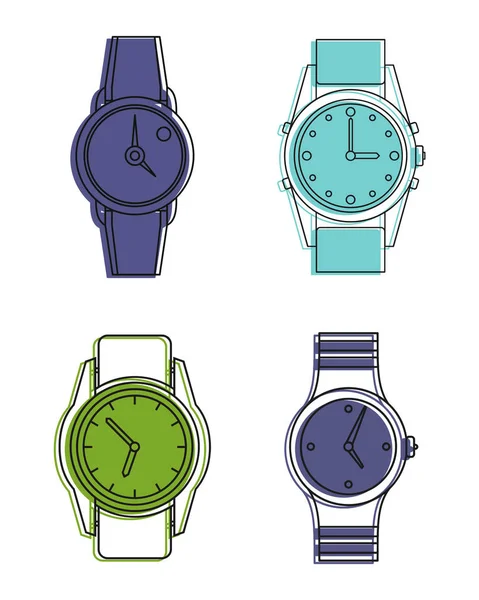 Conjunto de ícones de relógio de mão, estilo de contorno de cor — Vetor de Stock