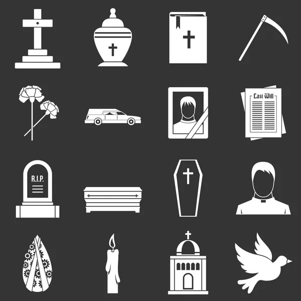 Iconos funerarios set vector gris — Archivo Imágenes Vectoriales