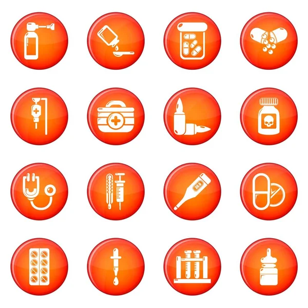 Drug medicine icons set red vector — Stock Vector