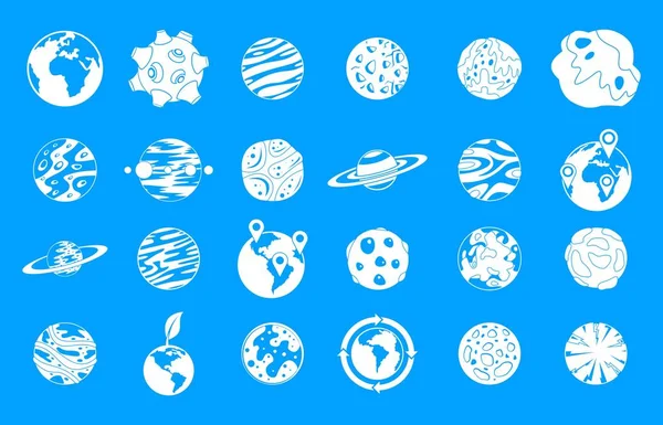 Universo planeta ícone azul conjunto vetor — Vetor de Stock