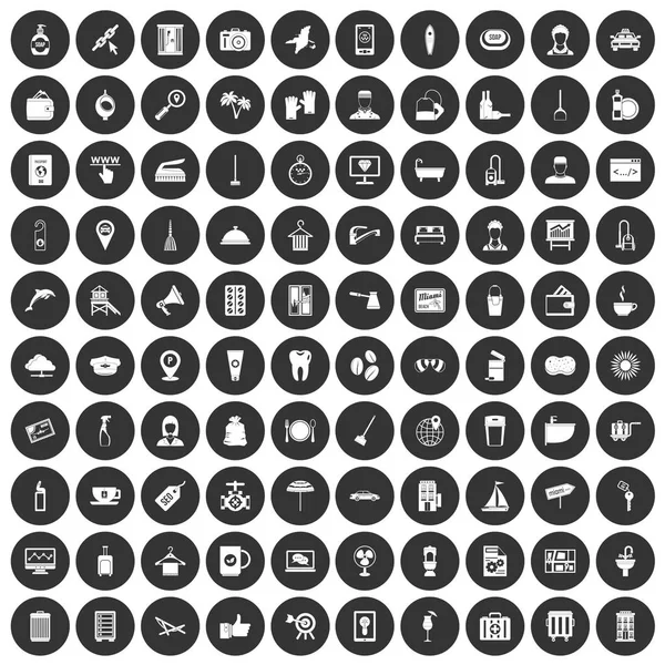 100 hotel služby ikony nastavit černý kruh — Stockový vektor