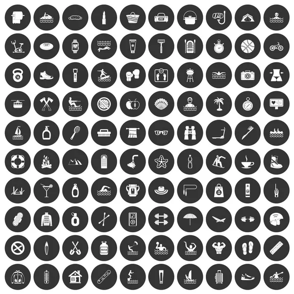 100 ícones de saúde humana conjunto círculo preto —  Vetores de Stock