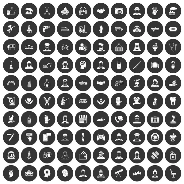 100 human resources icons set black circle — Stock Vector