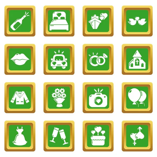 Iconos de boda conjunto verde cuadrado vector — Vector de stock