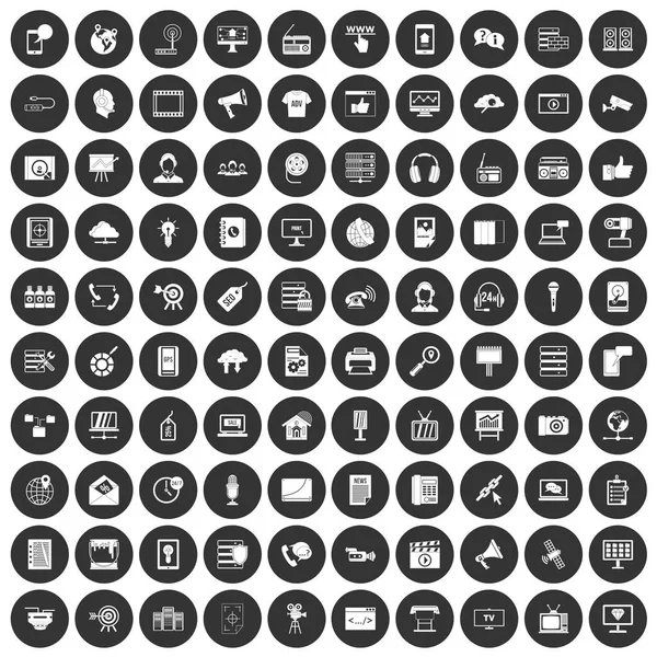 100 icônes de la technologie de l'information mis cercle noir — Image vectorielle