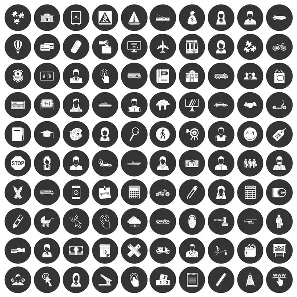 100 iconos de iniciación conjunto círculo negro — Archivo Imágenes Vectoriales