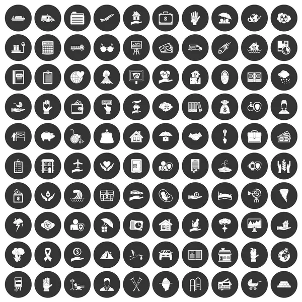 100 Versicherungssymbole setzen schwarze Zahlen — Stockvektor