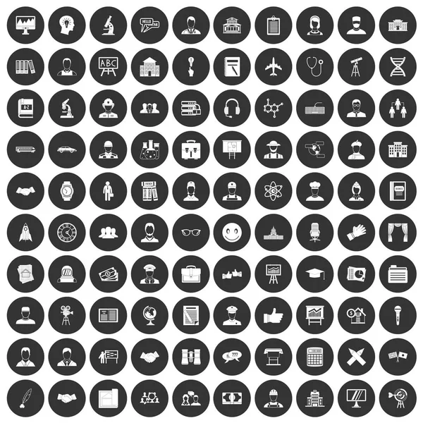 100 iconos inteligentes conjunto círculo negro — Archivo Imágenes Vectoriales