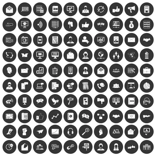 100 Interaktionssymbole setzen schwarzen Kreis — Stockvektor