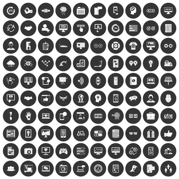 100 Interface-Symbole setzen schwarzen Kreis — Stockvektor