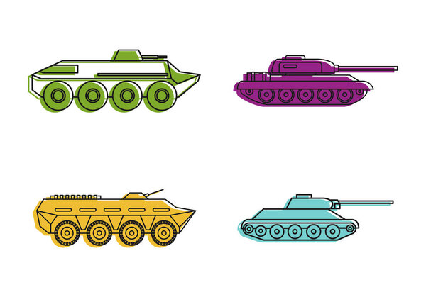 Tank icon set, color outline style