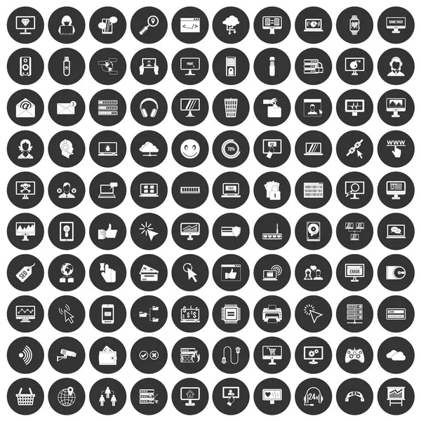 100 iconos de Internet conjunto círculo negro — Vector de stock