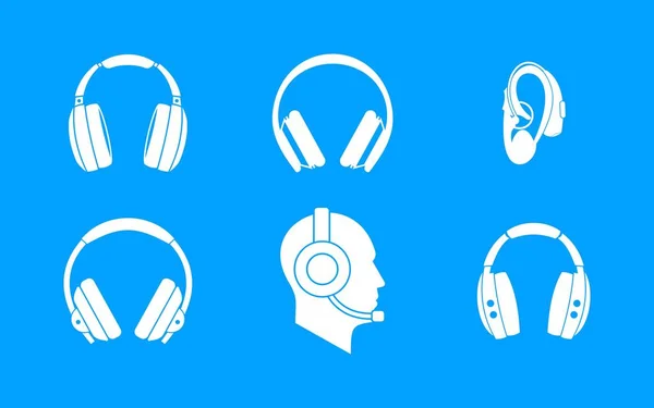 Headphones icon blue set vector — Stock Vector