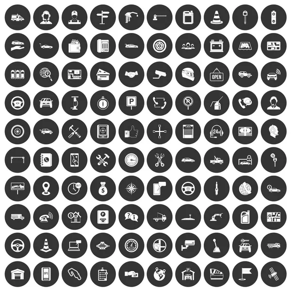 100 ikony centra služeb auto set černý kruh — Stockový vektor