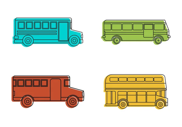 Набор значков автобуса, стиль контура цвета — стоковый вектор