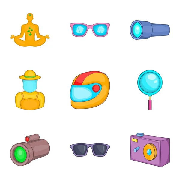 Conjunto de iconos de percepción de vídeo, estilo de dibujos animados — Vector de stock