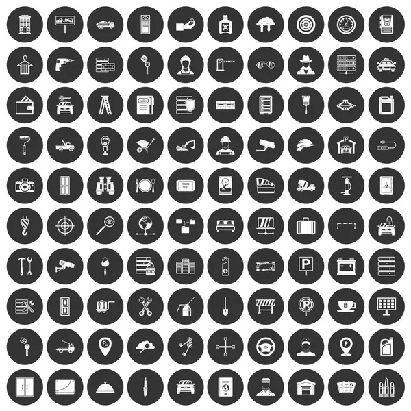 100 iconos de teclas conjunto círculo negro — Archivo Imágenes Vectoriales
