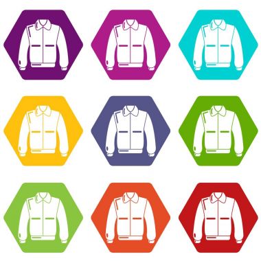 9 vektör Varsity ceket Icons set
