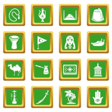 Yeşil kare vektör Türkiye seyahat Icons set